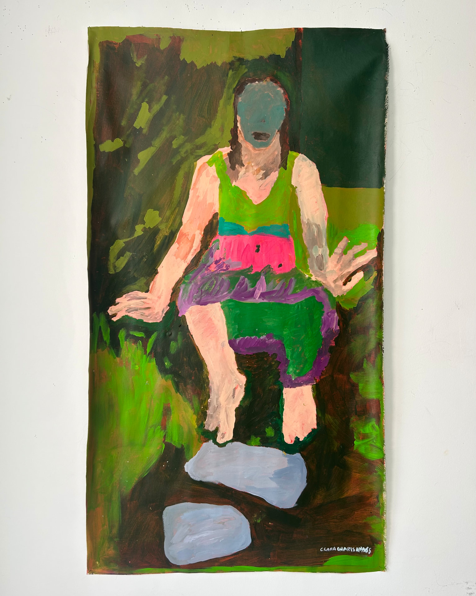 Hinterm Haus, Acrylic on canvas, 155 × 85 cm